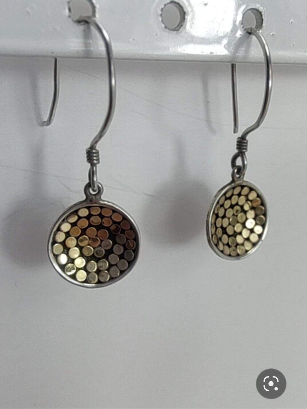 925 Sterling Silver Gold Plated Dot Disc Dangle Earrings Mixed Metal - Picture 3 of 12